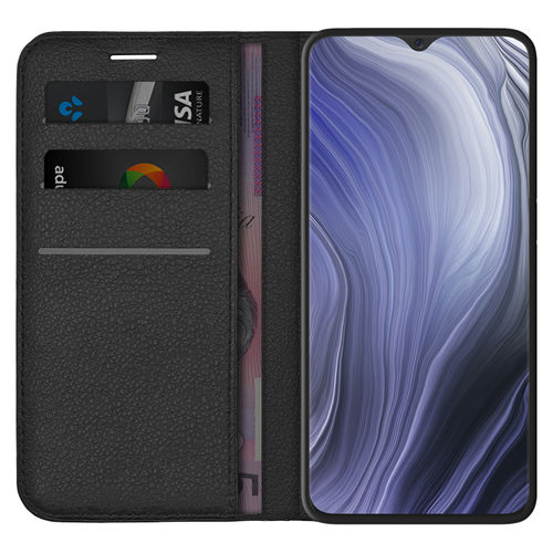 Leather Wallet Case & Card Holder Pouch for Oppo Reno Z (Black)